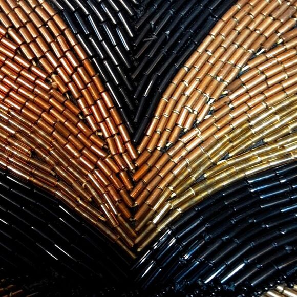 VINTAGE Clutch Art Deco Jet Hand-Beaded Copper Gold Handbag Lined 9"x5" - Picture 6 of 13